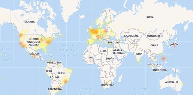 Mapa de la caída de Facebook.