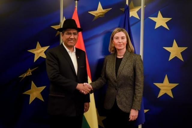 Canciller Diego Pary junto a la Alta Representante de la Unión Europea para Asuntos Exteriores y Política de Seguridad, Federica Mogherini